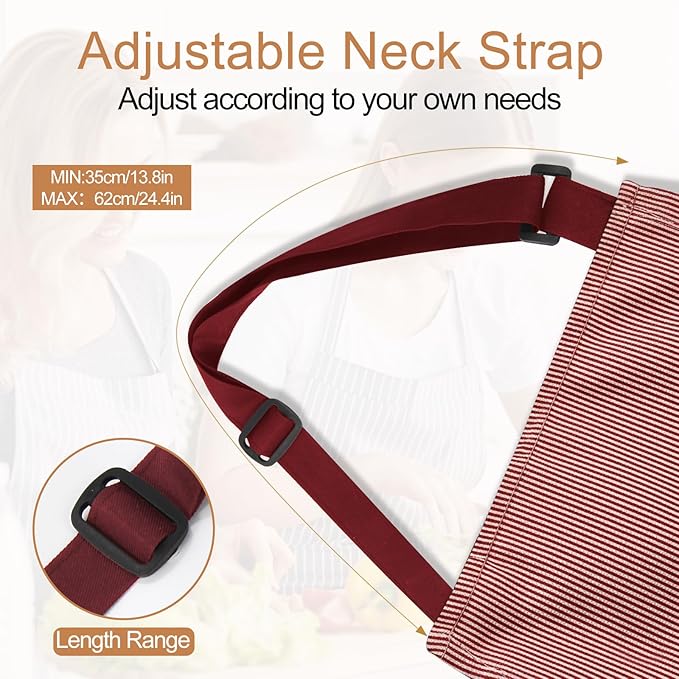 VALOME 2 Pack Kitchen Aprons, Apron for Cooking with 2 Pockets, Unisex Adjustable Neck Strap Chef Aprons for Men Women