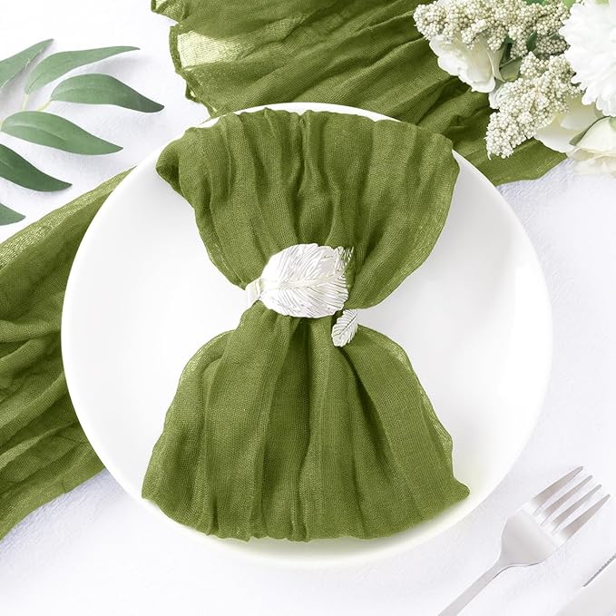 DeZerlor 50 Pack Olive Green Cheesecloth Napkins Spring Cloth Napkins Set of 50 Olive Dinner Napkins Bulk 21x21 Inches for Wedding Bridal Shower Baby Shower Parties