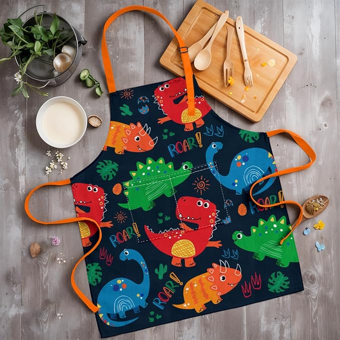 SANDJEST Kids Apron with Chefs Hat Set, Kitchen Apron Gifts
