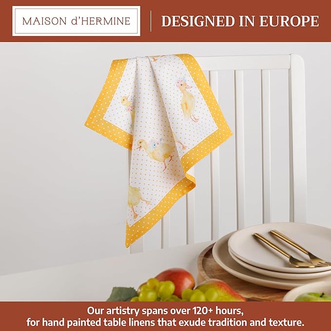 Maison d' Hermine Cloth Napkins Set of 4 100% Cotton Everyday Reusable Square Napkins Cloth Washable Dinner Wedding Restaurant Gifts for Mothers Day Spring/Summer (Ducklings in Spring, 18" x 18")