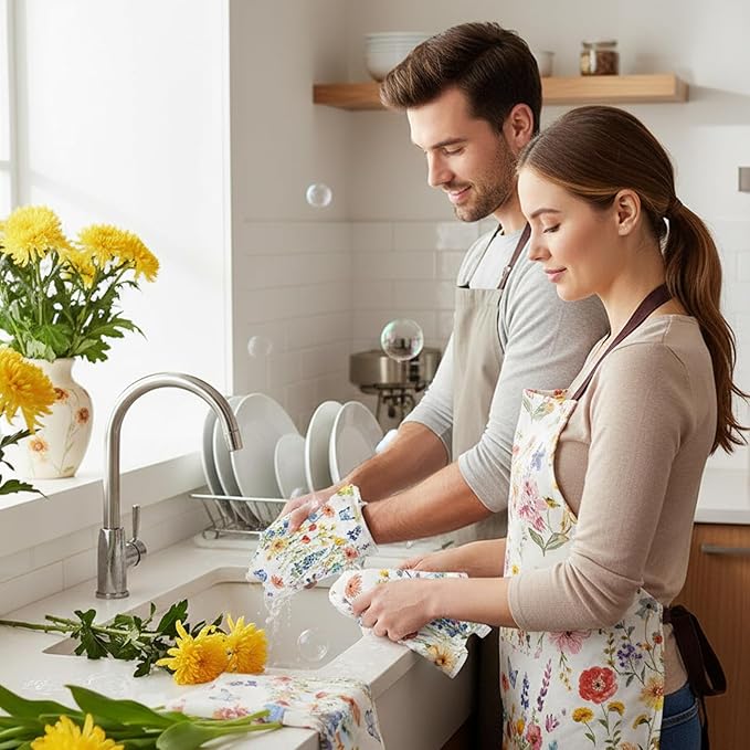 Tinlade 36 Pack Reusable Cleaning Cloths Washable Cotton Kitchen Towels Bulk 11.81 x 9.84 Inches Absorbent Dish Towels Roll for Home Kitchen Cleaning Supplies 12 Styles(Wildflower)