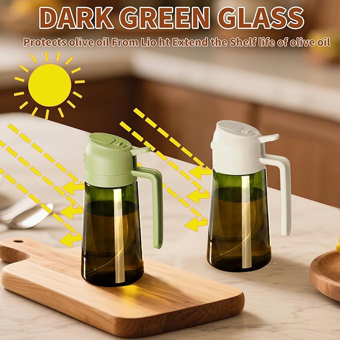 SWEET VIEW Olive Oil Dispenser and Oil Sprayer – 16oz/470ml Glass Light-Proof Oil Pourer for Kitchen, Air Fryer, Cooking, Salad, and BBQ
