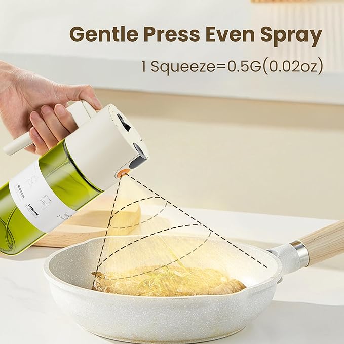 LUKUMIQI 2 in 1 Oil Sprayer for Cooking, 17oz Light-Blocking Glass Spray Bottle with Stickers, Oil Dispenser for Salad, Air Fryer & BBQ