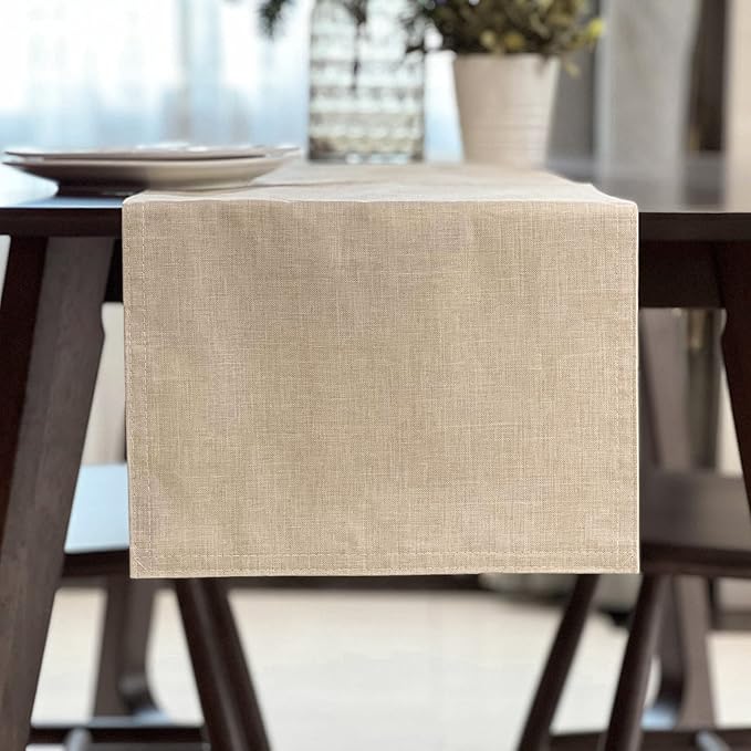 Linen Table Runner and Placemats Set of 6, Farmhouse Style Tabletop Collection, Thick Double Layer Heat-resistand Table Mats for Kitchen, Dining, Holiday Party by Auscmu TC/ Cream