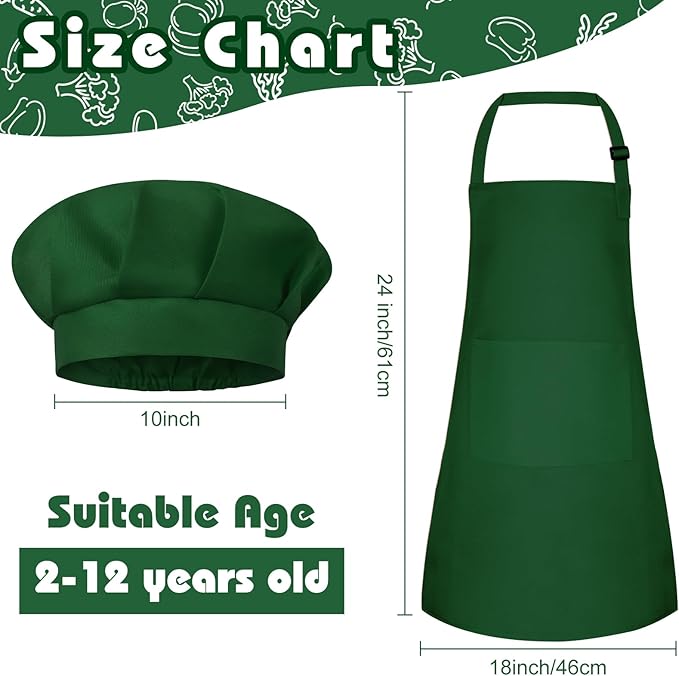 Kids Apron and Chef Hat Set Children Apron Adjustable with 2 Pockets Children Chef Painting for Cooking Baking