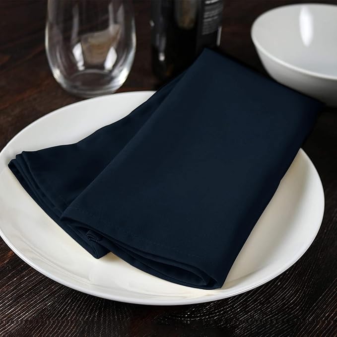 Avalon Kitchen Navy Blue Cloth Napkins Bulk (Pack of 24) - 100% Polyester Dinner Linen Napkins Cloth Washable & Reusable - Durable with Hemmed Edges - Ideal for Parties and Weddings (17x17 Inches)