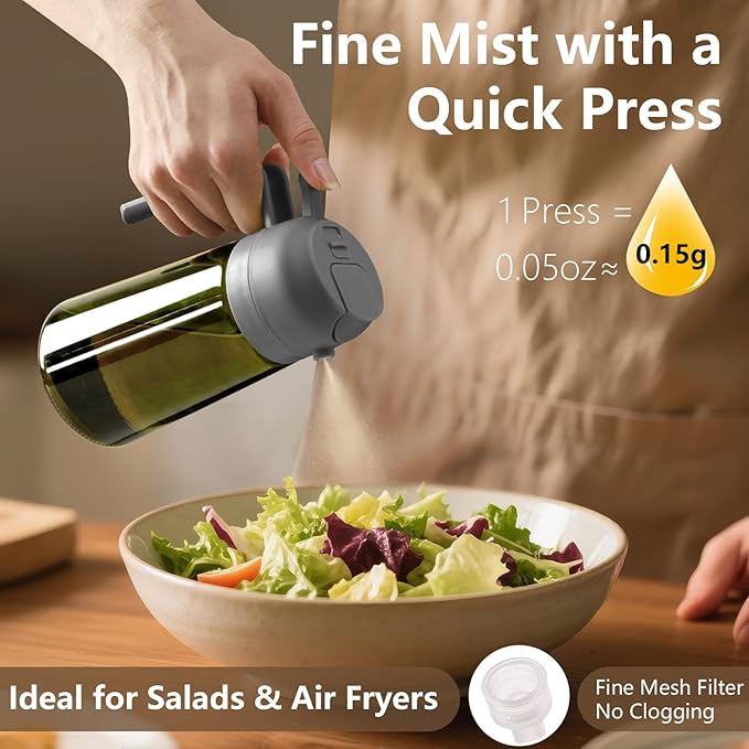 SWEET VIEW 2PCS Olive Oil Dispenser and Oil Sprayer – 16oz/470ml Glass Light-Proof Oil Pourer for Kitchen Air Fryer, Cooking, Salad, and BBQ, with Stickers