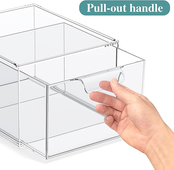 SpaceHacks 6 Pack Stackable Makeup Organizer and Storage, Acrylic Organizers，Clear Plastic Storage Drawer with Pull-Out Handles for Vanity, Undersink, Kitchen Cabinets, Pantry