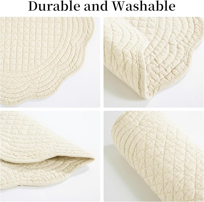 HOMBYS Quilted Placemats Set of 6 Washable Round Placemats for Kitchen Table-100% Cotton Fabric 15 Inch Round Table Mats, Cotton Fabric with Microfiber Filling, (15"x15", Flax)