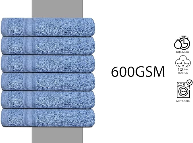 Premium Hand Towels Pack of 6 (16" x 30”) 100% Combed Ring Spun Cotton | Highly Absorbent Hand Towels Set | Ultra Soft for Home, Gym & Spa (Sky/Navy)