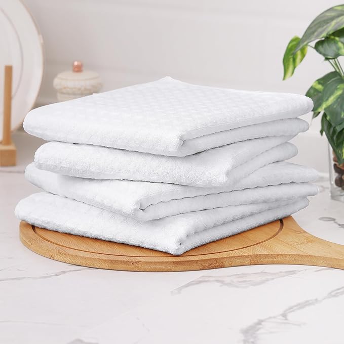 Homaxy Microfiber Waffle Weave Kitchen Towels Set, 16 x 28 Inch and 12 x 12 Inch Ultra Absorbent and Solid Color Dish Towels, 8 Pack, White