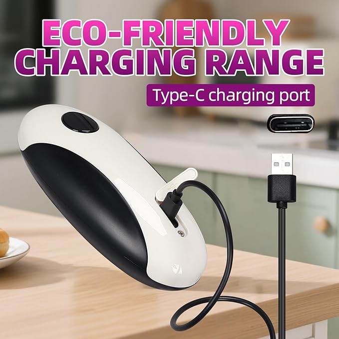 Rechargeable Electric Can Opener, Portable Gadgets Side Automatic Opener Can Food Safety,Smooth Edged for Seniors with Arthritis for All CanSizes (Black &White)