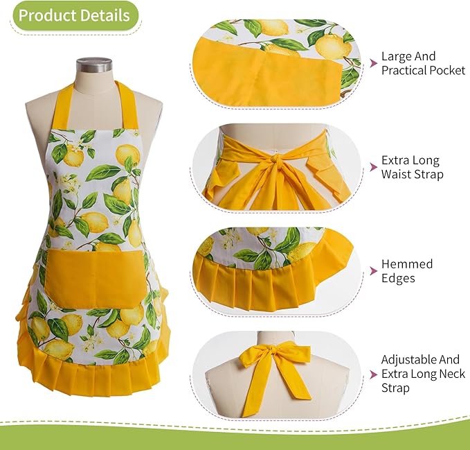 Vintage Floral Apron for Women with Functional Pockets Adjustable Neck Strap for Cooking Baking Mother's Gift