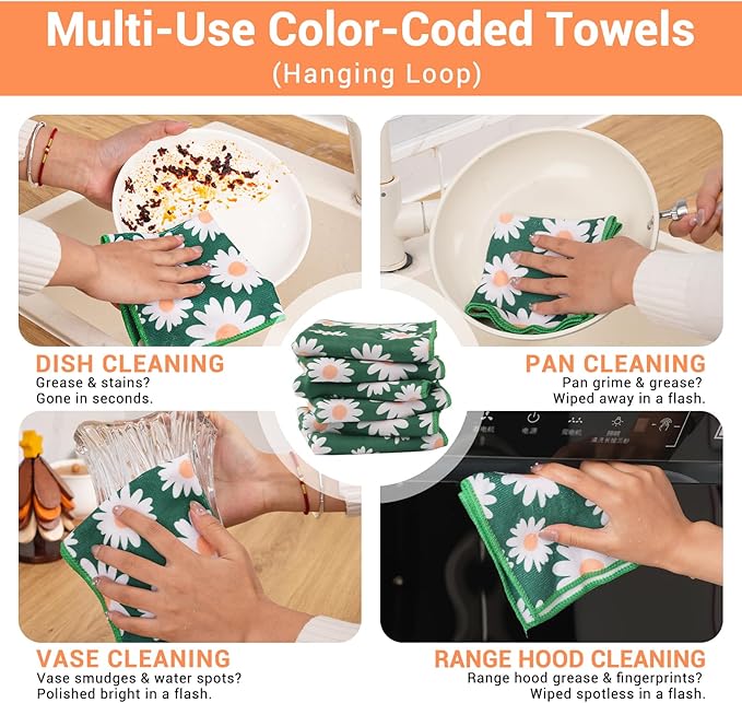 YUA Microfiber Cleaning Cloth 12 Pack,Microfiber Towels Cleaning,Microfiber Towels for Cars,Absorbent Dish Washing Cloth,Reusable Cleaning Cloths Lint Free (Daisy Flower)