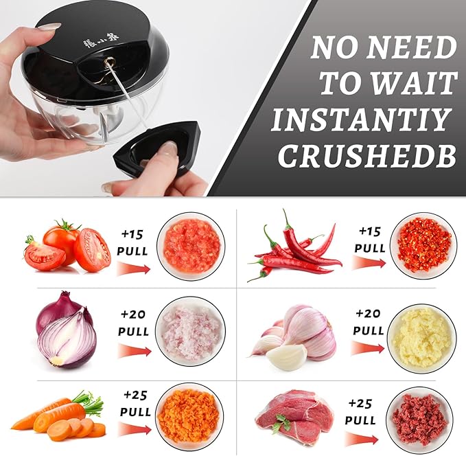 Manual Vegetable Chopper Hand String Garlic Mincer Onion Cutter Manual Food Processor for Ginger, Chili, Fruit, Meat, Nuts Food Chopper 550ml