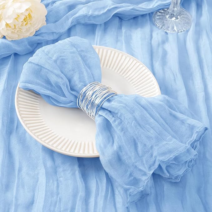 DeZerlor 20 Pack Light Blue Cheesecloth Napkins Spring Cloth Napkins Set of 20 Baby Blue Dinner Napkins Bulk 21x21 Inches for Wedding Bridal Shower Baby Shower Parties