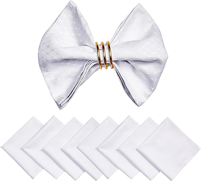 Cloth Napkins Set of 8 – Square 17x17 Inch Jacquard Fabric Polyester Washable Reusable Cloth Napkins for Kitchen Dinner Dining Restaurants Wedding Party Banquet Table (White)