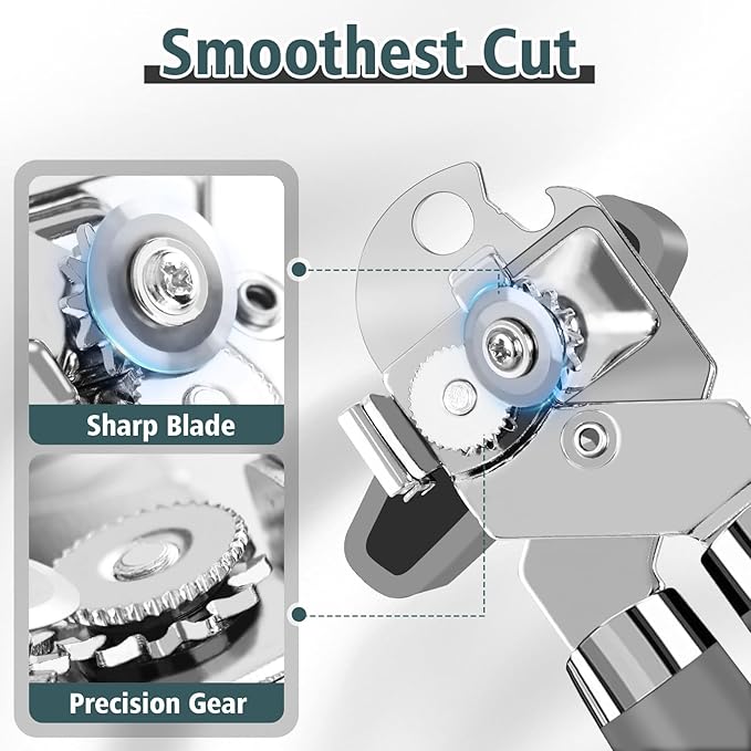 Multifunctional Heavy Duty Can Opener Manual Smooth Edge Can Opener and Bottle Openers with Magnet Durable Sharp Cutting Blade Comfortable Handle Big Effort-Saving Knob Kitchen Tool
