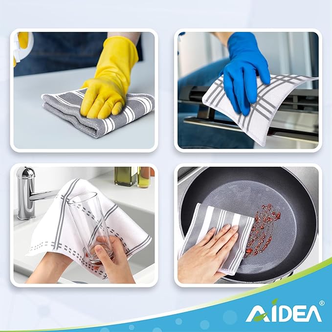 AIDEA Kitchen Towels, Absorbent Dish Towels for Kitchen, Soft Dish Cloth for Home, Multi-Purpose DishCloths for Household Cleaning and Drying, 11” x 11”, 8 Pack