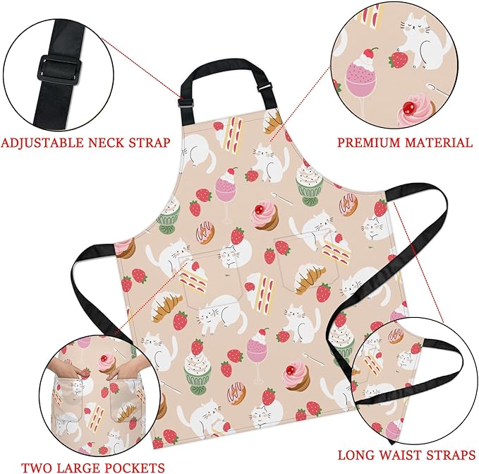 Apron with Pockets for Woman - Adjustable Kitchen Cooking Apron Chef Apron for Grilling BBQ Baking