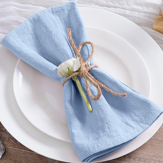 MLMC 8 Pack Blue Cloth Napkins Rustic Washable Cotton Linen Napkins Set of 8 17"x17" Reusable Dinner Napkins Cloth for Wedding Baby Shower Party Gathering Everyday Use