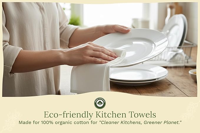 Organic Cotton Flour Sack Kitchen Towels - 10 Pack, Off-White Organic Cotton Tea Towels - Extra Large Flour Sack Cotton Dish Towels- Lint-Free Unbleached Kitchen Towels - 27"x27" (Off-White - 10 Pack)