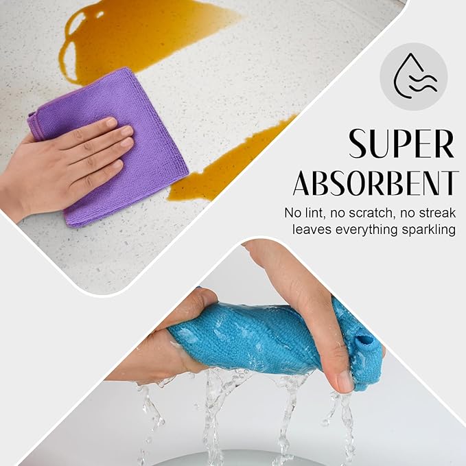 SINLAND Microfiber Rag Absorbent Cleaning Cloth Kitchen Dish Cloth Quick Dry Streak Free Dish Rags Glass Cloths 12inchx12inch 12 Pack