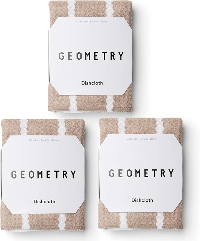 GEOMETRY Dishcloth – Evergreen Collection – Quick-Dry, Ultra-Absorbent, Reusable Microfiber Kitchen Towels for Drying & Cleaning - Pebble Play - 3 Pack