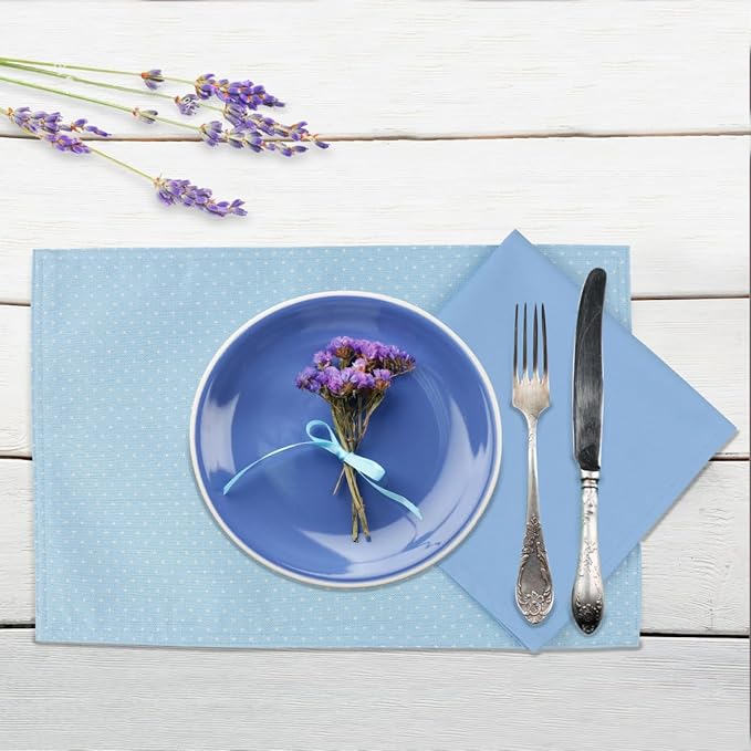 Cotton Napkins Set of 6, Blue Spring Color Cloth Napkins Dinner Napkins for Table Decoration, Wedding Party, Restaurant, Hotel, Everyday Home Use (Light Blue)