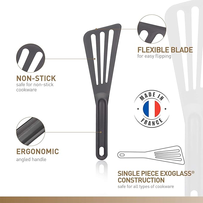 Matfer Bourgeat Exoglass® High Temperature Slotted Pelton Spatula/Turner, Black