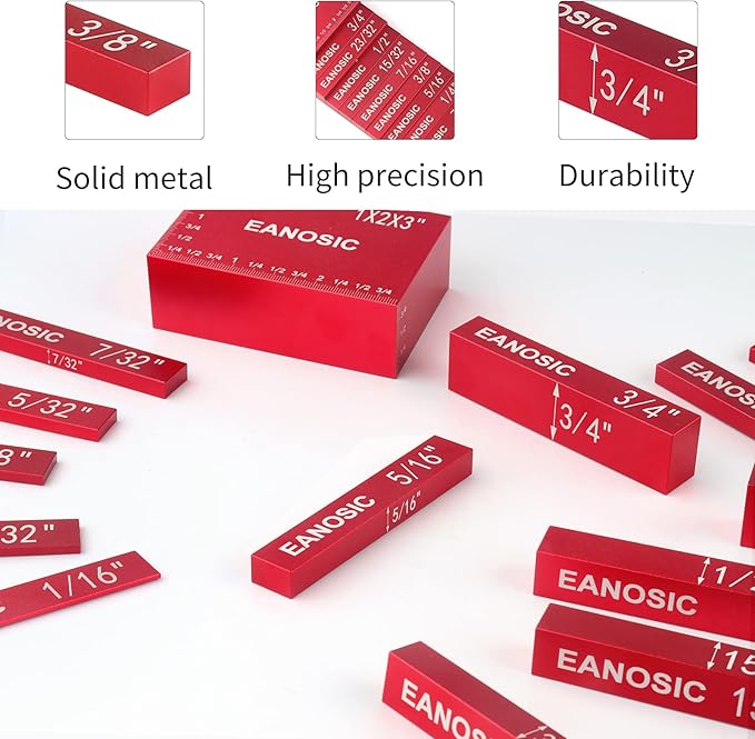 EANOSIC Setup Blocks Height Gauge Set, 15pcs Precision Aluminum Setup Bars for Router and Table Saw Accessories Woodworking Set Up, Bars Include Laser Engraved Size Markings
