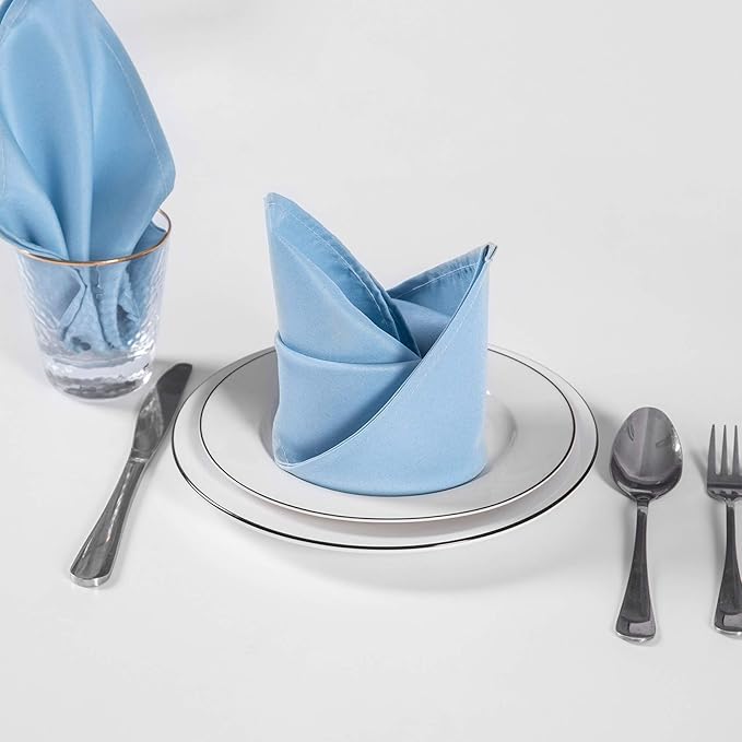 Cloth Napkins 20x20 inch Washable Polyester Dinner Napkins Soft Table Napkins for Wedding Party Dining Banquet(Blue Mist,50PCS)