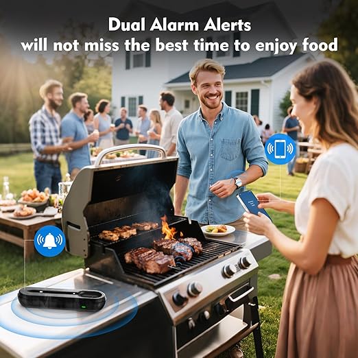 Unique Wireless Meat Thermometer, Accurate Temperature Detection Probe, 500FT Remote Monitoring, Dual Alarm, Cooking Meat Thermometer Wireless for Grilling, Smoking, Oven, BBQ, Rotisserie