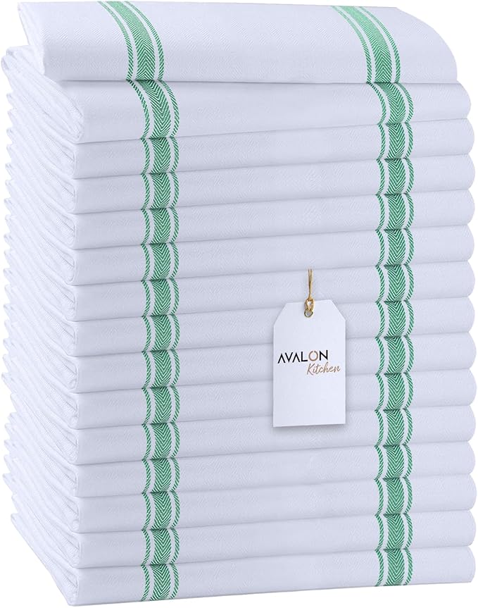 Avalon Kitchen Dish Towels Set (Value Pack of 15) Size 15x25 Inch, 100% Cotton Soft & Absorbent Kitchen Towels, Tea Towels, Reusable Cleaning Cloths for Household Cleaning (Green)