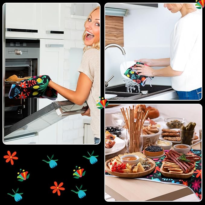 Breling Set of 6 Mexican Kitchen Towels Colorful Flowers Mexican Themed Dish Towel Bathroom Decorative Christmas Hand Cloths Decor for Holiday Kitchen Bathroom Home Cooking, 14 x 21 Inch