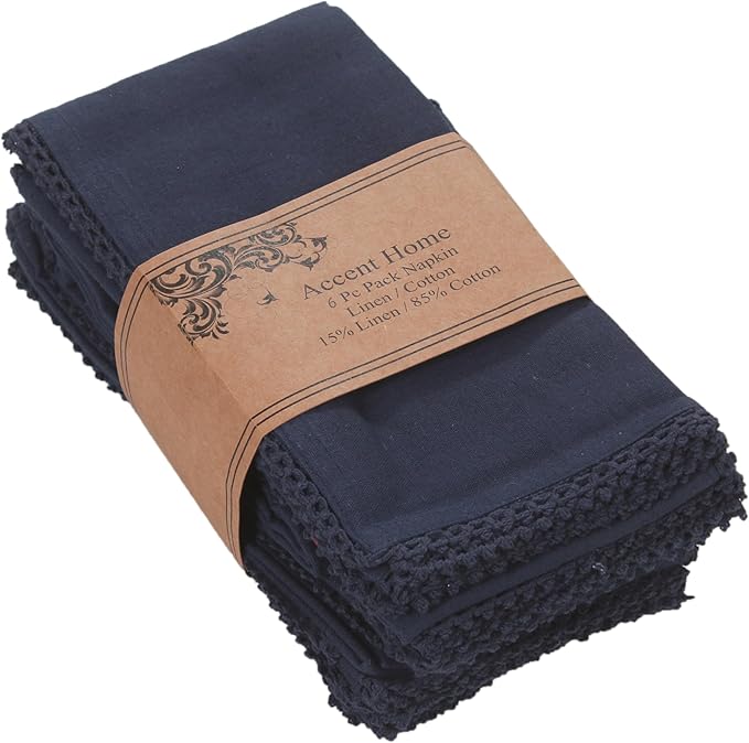 ACCENTHOME Navy Cloth Napkins Set of 6 18x18 inch Cotton Dinner Napkins - Washable Soft Premium Hotel Quality Reusable Napkins Perfect Table Napkins for Family Dinners, Weddings & Everyday Use