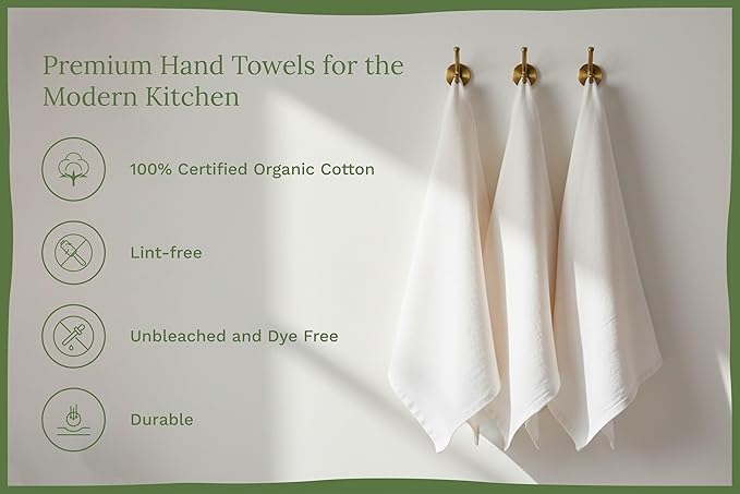 Organic Cotton Flour Sack Kitchen Towels - 10 Pack, Off-White Organic Cotton Tea Towels - Extra Large Flour Sack Cotton Dish Towels- Lint-Free Unbleached Kitchen Towels - 27"x27" (Off-White - 10 Pack)