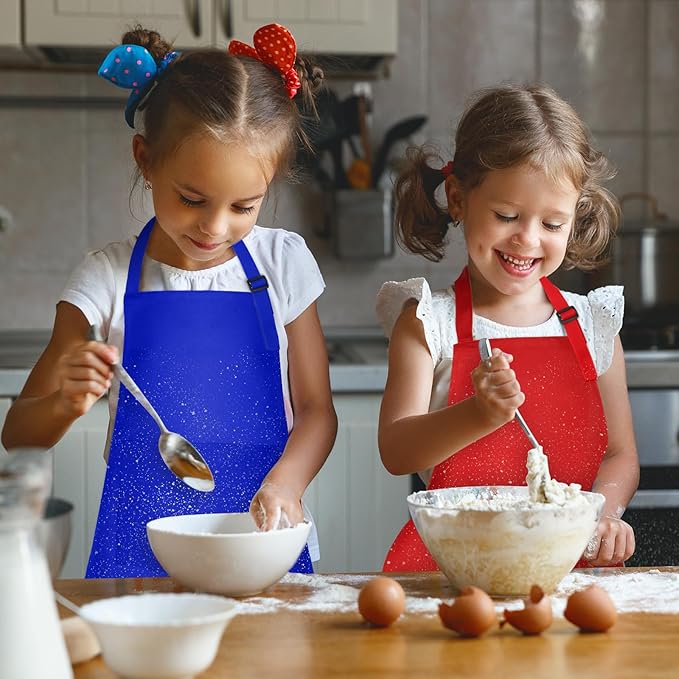 PLULON 12 Pcs Kids Aprons with 2 Pockets Painting Aprons for Kids Aprons Bulk, Paint Apron Adjustable Children Chef Aprons for Girls Boys Painting Baking Cooking Crafting - 12 Colors