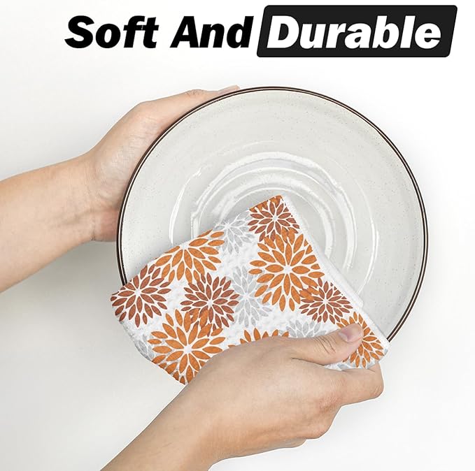 Artoid Mode Orange Dahlia Floral Kitchen Dish Cloths, 12x12 Inch Quick Dry Microfiber Dishcloths for Kitchen Premium Dish Rags Set of 2