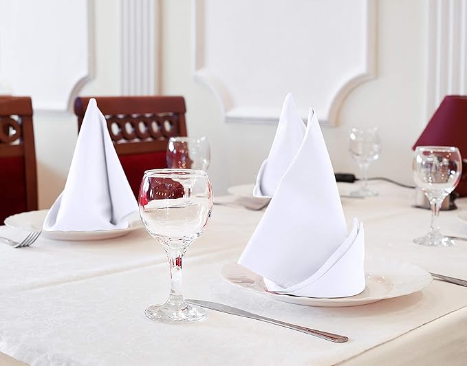 Utopia Kitchen White Cloth Napkins [12 Pack, 18x18 Inch] Absorbent Cotton Blend Washable and Reusable for Dinner, Restaurant, Lunch, Wedding and Hotel