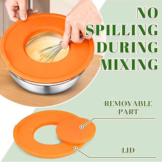 8PCS Mixing Bowls with Lids Set - 5 Nesting Mixing Bowls, 3 Grater Attachments, Lids, Stainless Steel Mixing Bowls for Mixing & Serving, Size 1.5/2.1/3.5/4/4.5 QT, Colorful