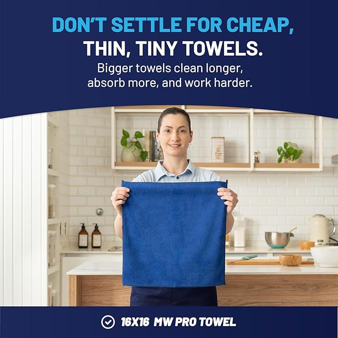 MW PRO Microfiber Cleaning Cloths Dark Blue 12 Pack, 12x12 - Commercial Janitorial Towels & Lint Free Rags - Heavy Duty for Auto Detailing, Glass Windows, Housekeeping & Screens - Washable 300+ Times
