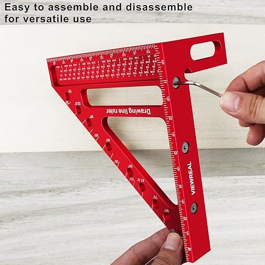 Large Carpenter Square 6.5''x5.79''Protractor Ruler with 3D Multi-Angle Measuring and Scribing Features with Anti-Lost Pin for Accurate Woodworking & Construction