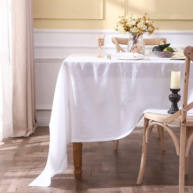 Simple&Opulence Textured Tablecloth 100% Linen Table Cloth, Kitchen Dinning Tabletop Decoration, for Outdoor and Indoor Use (Basic White, 54"×72")