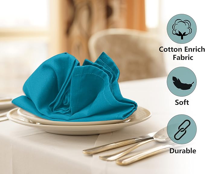 Ruvanti Cloth Napkins Set of 12, 18x18 Inches Napkins Cloth Washable, Soft, Durable, Absorbent, Cotton Blend. Table Dinner Napkins Cloth for Hotel, Lunch, Restaurant, Weddings, Events, Parties - Teal