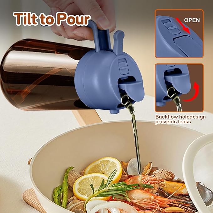 YARRAMATE 2Pcs 16oz/470ml Dark Brown Oil Sprayer for Cooking with Stickers, Food-grade Premium 2 in 1 Olive Oil Dispenser Bottle for Kitchen Gadgets, Air Fryer, Salad, Frying, BBQ (Black&Navy)