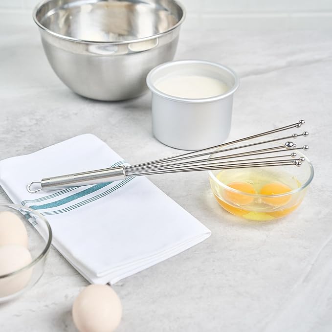 Restaurantware 12.5 in Stainless Steel Ball Whisk - 24 Pack - German Standard Egg Beater with Ergonomic Handle, Dishwasher Safe - Manual Mixer Cooking Whisk for Baking, Stirring, Sauces, Beating