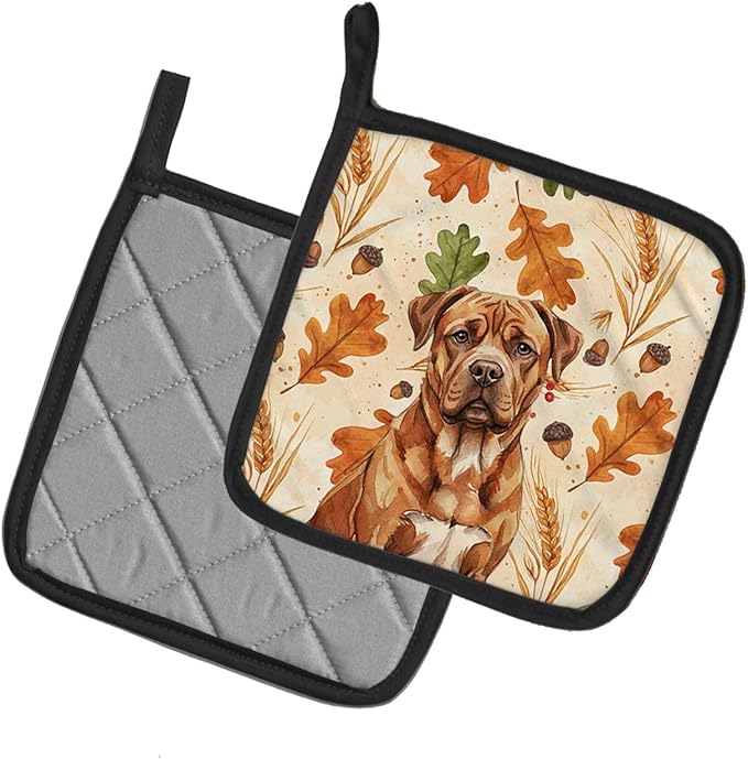 Caroline's Treasures Mahogany Dogue de Bordeaux Heirloom Fall Pair of Pot Holders Pair 7.5x7.5 Quilted Insulated Hot Pads Decorative Kitchen Gift Made in USA