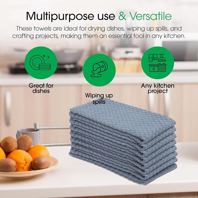 DG Collections Premium Dish Towels for Kitchen, 8 Pack, 15x25 Inch - 100% Cotton Kitchen Towels with Hanging Loop, Highly Absorbent, 400 GSM Bar Mop Cleaning Towels - Smoke Grey