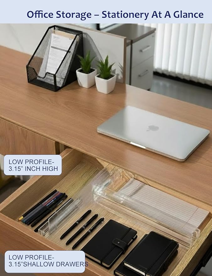 Clear Drawer Dividers with Non-Slip Adhesive, 5 Pack Adjustable Drawer Dividers for Clothes & Makeup, 3.15" Deep Plastic Drawer Separators for Dresser, Baby Nursery & Bathroom Cabinet